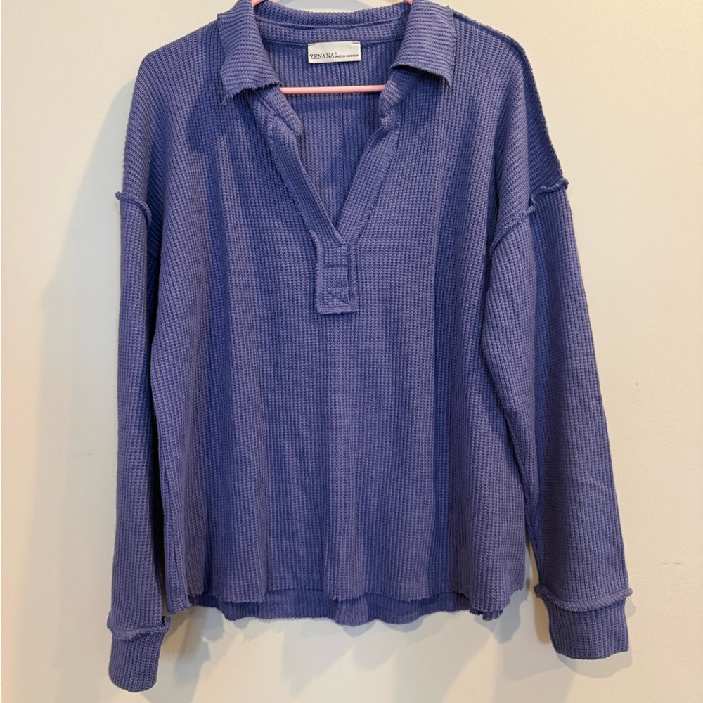 Zenana Outfitters Lavender Waffle Knit Top